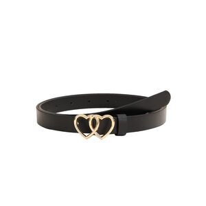 6389 Women's Double Heart Buckle Adjustable Thin Leather Belt Skinny Waist